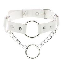 DIEZI Sexy Punk White PU Leather Choker Statement Necklace For Women Men Gothic Lace Circel New Pendant Necklace Torques Jewelry white