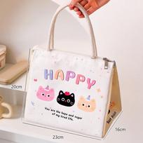 Insulated Cartoon Bento Lunch Bag for Students & Office Workers - Cute & Portable Design white
