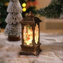 Christmas Gift Hollow Water-filled Small Wind Lantern Santa Claus Decorative Gift Ornaments Christmas Wind Lantern Snow Night Light brown