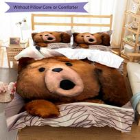 3pcs Cartoon Teddy bear Ted1 pattern bedding set duvet cover set includes duvet cover &pillowcases, perfect all season bedroom decoration & gift 135cmx200cm brown