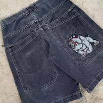Y2K Baggy Shorts Gothic American Pocket Printing Denim Sporto šortai 2000 m. Vintažinė gatvės apranga Hiphopo vyrų moteriški krepšinio šortai XXL gray