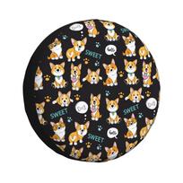 Cute Corgi Dogs Tire Cover Waterproof Outdoor Spare Wheel Protector Universal Fit for SUV 16inch black