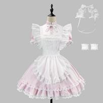 Aqua Alice High Neck Lace Maid Dress Lolita Dress COSPLAY Performance Dress 4XL rožinė