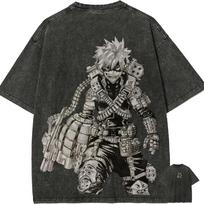 Katsuki Bakugo T Shirt My Hero Academia Men Acid Wash Anime Dynamite Graphic Cotton Streetwear Explosion Manga Vintage Tee L gray