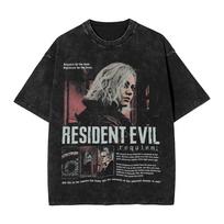 2026 Hot Games Resident Evil 9 Requiem Leon S. Kennedy Graphic Cotton Unisex Acid Wash Summer New Men Y2k Short Sleeve Tshirt 2XL gray