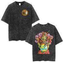 Vintage Washed Anime Jojo Bizarre Adventure STEEL BALL RUN Diego Brando T Shirt Oversized Cotton Casual Short Sleeves T-shirt M black