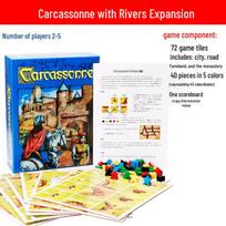 Stalo žaidimas „Carcassonne“ – kinų versija su upės išplėtimu, stora lenta ir mediniais komponentais