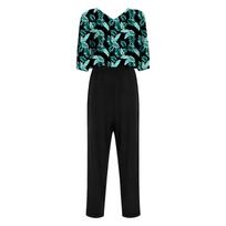 Ladies Anti Strip Adaptive Rompers Printed Design V Neck 3/4 Sleeve Wide Leg Pants Back Zipper Nursing Wear Special Needs S black