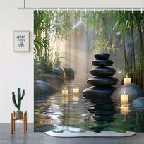Tranquil Zen Oasis Shower Curtain for a Peaceful and Relaxing Bathroom, Featuring a Serene Scene of Bamboo Forest with Gentle W90XH180cm gray