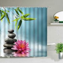 Zen Stone Buddha Flowers Scenery Shower Curtains Creativity Art Bathroom Bath Curtain With Hooks Waterproof Fabric Bathtub Decor 35x70in-90x180cm gray