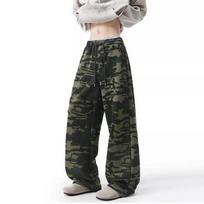 Unisex Amerikietiško Retro Kamufliažo Sportinės Kelnės: Aukštas liemuo, išlenktos klešnės, rudens tendencija Medium black