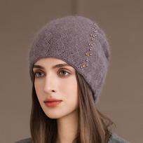New Winter Hat Real Rabbit Fur Winter Hats for Women Fashion Warm Beanie Hats Women Solid Adult Cover Head Cap 55-59cm tamsiai ruda spalva