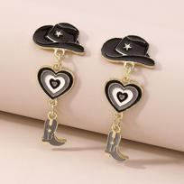 Western Cowboy Hat & Heart-Shaped Boots Multi-Layer Tassel Earrings juoda