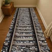 3D traukinio bėgių kilimėlis Kilimas Realistiškas geležinkelio raštas Neslystantis Namų dekoracija Svetainei Miegamajam Svetainės dekoracija 40x120cm(16x47in) black