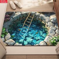 3D Deep Well Illusion Doormat Creative Ladder Water Floor Rug Non Slip Entrance Mat Indoor Kitchen Area Carpet 40x60cm black