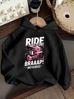 Pink Motocross Helmet Kids Hoodie Brave Sport Street Graphic Autumn Winter Fleece Warm Children Streetwear Hooded Sweatshirt 110 black