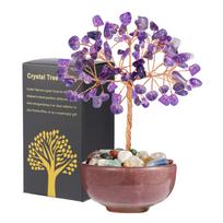 Amethyst Tree: 5-Inch Handmade Crystal Bonsai for Prosperity and Positive Energy - Feng Shui Decor with Ceramic Base for Home Meditation and Spiritua purple violetinė