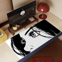 Monochrome Anime Girl Eyes Gaming Mouse Pad AntiSlip Rubber Desk Mat Stitched Edges For Pc Laptop Home Office Workspace 800x300x2mm white