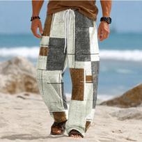 Men's 3D Geometric Pattern Printed Baggy Casual Trousers,  Elastic Drawstring Waist with Pockets, for Spring Summer Home Outdoor Vacation S šviesiai geltonos spalvos