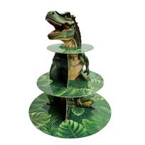 3 pakopų Dinzaurų keksiukų stovas Šventės dekoracijos Dinzaurų temos keksiukų laikiklis Dekoracijos Dino desertų bokštas Vaikams Dino Džiunglės 5 žalia