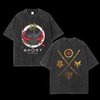 Ghost of Tsushima Double Printed Unisex Lightweight Cotton T-Shirt 120 black
