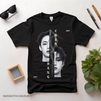 Vintage Bang Chan Stray Kids Face Print T-shirt, Retro Bang Chan T-shirt, Summer Men's Women's Cotton Y2K T-shirt, Gothic Clothing, Streetwear T-shir M black