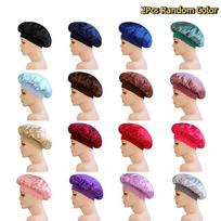 2Pcs Satin Sleep Bonnet Wide Soft Elastic Band Headscarf Beauty Cap Hair Protection For Sleeping Hair Care beige