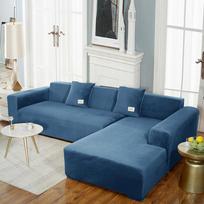 Velvet Sofa Cover Luxury L Shape Sofas Cover Plain Color Corner Sofa Covers Armchair Anti-dust Elastic Slipcover Pet Friendly karališkos mėlynos spalvos