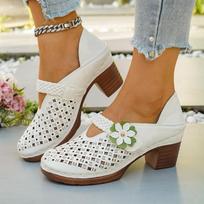 Women's High-Heel Hollow Velcro-Strap Closed-Toe Slide Sandals With Floral Detail, Chunky-Heel Convertible Casual Footwear, Available In Large Sizes. 42 balta