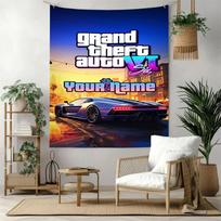 Grand Theft Auto Personalized Name Tapestry Aesthetic Wall Tapestry Ultra-Soft Suitable for Living Room Four Seasons Decor 130cmx150cm blue
