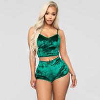Women's Pure Erotic Lingerie Sexy Sling V-Neck Slim Two-Piece Suit S žalia