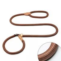 Šunų virvė su slankiojančia traukos kontrole be kilpos diržo, patvari odinė jungtis ir reguliuojama metalinė sagtis P formos naminių gyvūnų antkakliai 0.8cm-1.8m brown
