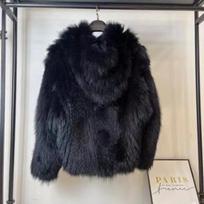 Imitation fox fur women's winter new hooded loose and thin fluff jacket light trendy L 135-75kg black