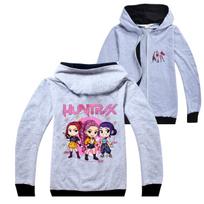 Girls Hoodies & Sweatshirts Kpop Demon Hunters Zipper Jacket Children's Hoodie 160 pilka spalva