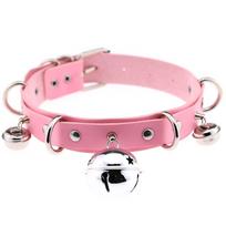 Big Bell Choker Collar designed for Women Girls Necklace  Metal Leather Chocker Goth Anime Cosplay Jewelry Accessories pink