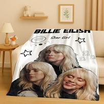 3D Billie Eilish Hit Me Hard and Soft Dainininkės Flanelinis pledas, Itin minkštas šiltas pliušinis užklotas namams, miegamajam, lovai, sofai, vaikams 75x90cm white