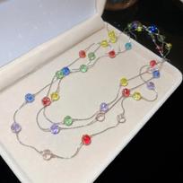 Dopamine Color Crystal Beaded Necklace Bracelet Jewelry Set Summer Sweet Versatile Niche Premium Jewelry