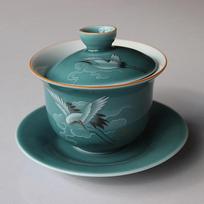 Sancai Gaiwan Ceramic Large Cover Bowl Tribute Tea Bowl Kung Fu Tea Set Glazed Blue Crane Tea Tureen gray