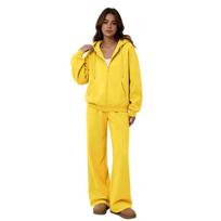 Women's Two Piece Hoodie Set with Wide Leg Pants Casual Tracksuit Outfit S geltona