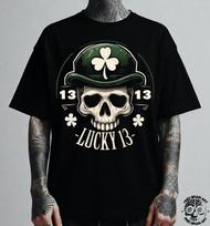 Lucky 13 Skull T-Shirt: Casino Clover Tee 120 gray
