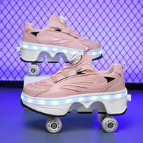 Transformable LED Rechargeable Roller Skates: Four-Wheel Commuting Shoes with Automatic Retraction 38 white