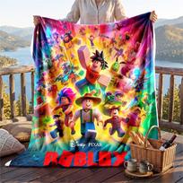 Warm Flannel Blanket Roblox Pattern, Lightweight Comfortable Throw Blanket for Bed Sofa Use 130cmx150cm