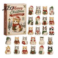 24 Day Christmas Countdown Cat Advent Calendar, with Cute Ornaments, Decorative Accents 2D Acrylic Kitty Holiday Decorations, Gift for Kids, O