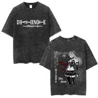 Washed Vintage Anime Death Note Misa Graphic T-shirt Men Women Casual Cotton Oversized T Shirts Men's 90s Manga Retro Streetwear 2XL gray