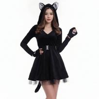 Tinka katės kostiumas su gobtuvu | Poliesterio ir spandekso mišinys, Cosplay kostiumas, skirtas Xl black