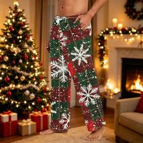 Men's Plush Pajama Pants with Christmas Print for Soft Cozy Holiday Loungewear L cinoberis