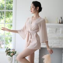 Japanese kimono erotic underwear women's sexy transparent home nightgown seduction set free pure desire bathrobe One size fits all [Wear weight: within 75kg] abrikosas