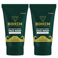 BOHEM Anti Acne Activated Charcoal Face Wash for Men 100ml x 2 | Oil Control, Detox & Skin Brightening Tea Tree Extract & Vitamin E black