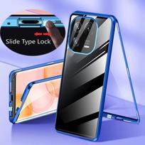 360 Metalinis magnetinis dėklas skirtas XiaoMi Mi 11 14 Ultra 13T 11 14T 15 Pro 14 Civi Dvigubo šoninio stiklo permatomas užsegamas telefono dėklas For XiaoMi Mi 11 Pro mėlyna