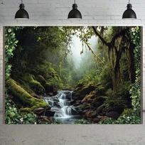 2D Lush Green Jungle Waterfall Background Cloth 47.2x31.5inch/120*80cm gray